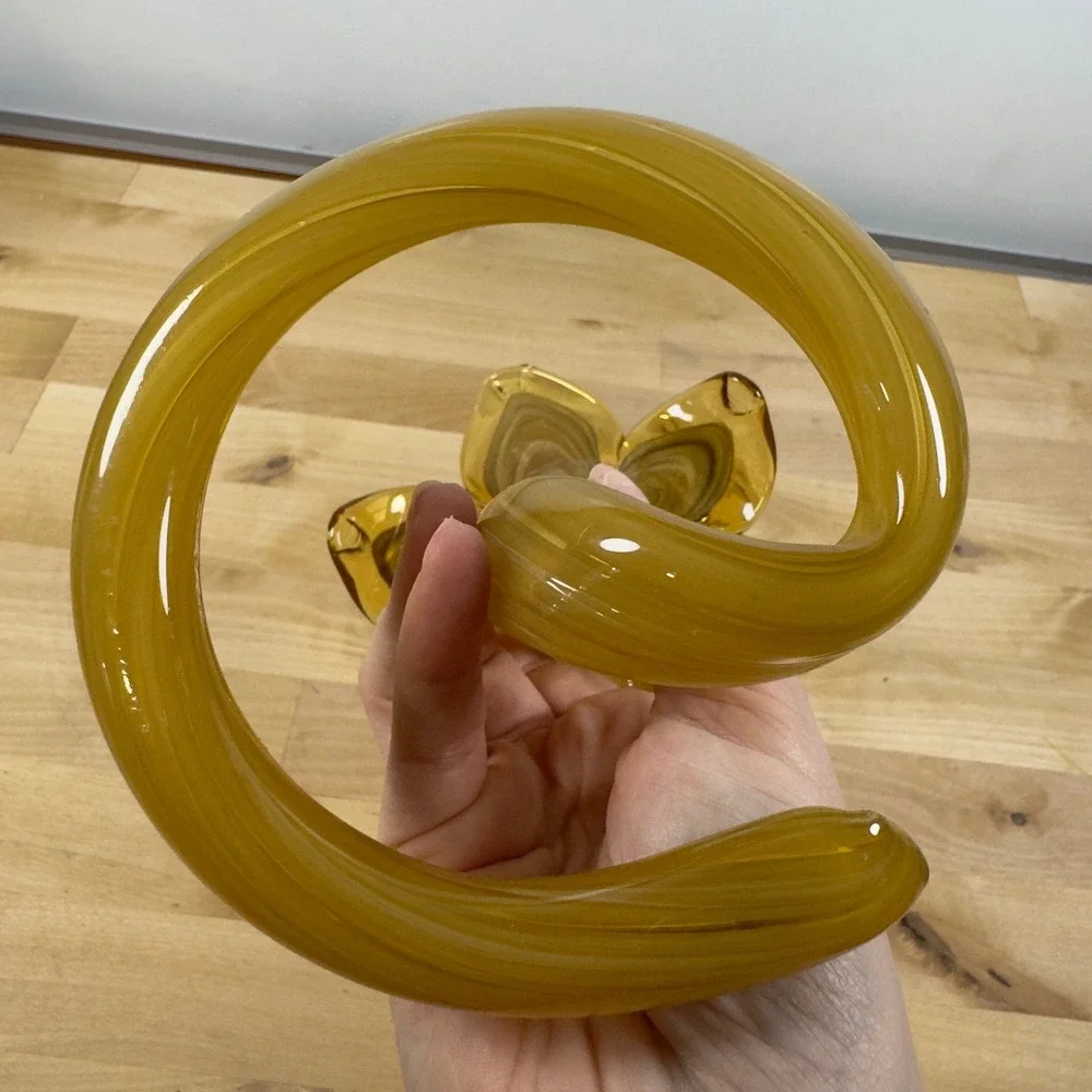 Murano Art Glass Lily Vase Amber Gold Swirl Spiral Base Made in Italy